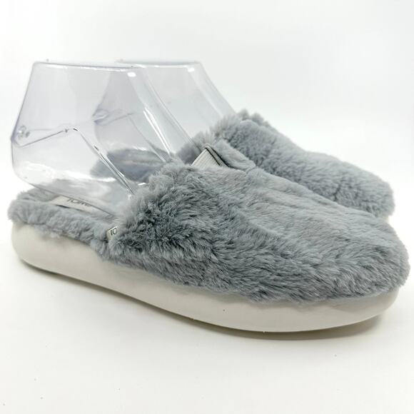 Toms Alpargata Mule Slippers WMNS 5.5 Blue/Grey Faux Fur Mallow Slip On Shoe - Picture 3 of 8